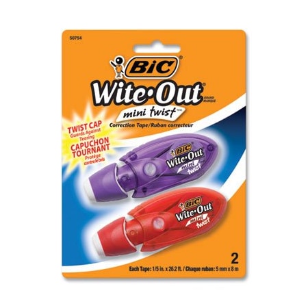 Bic BIC, Wite-Out Mini Twist Correction Tape, Non-Refillable, 1/5in X 314in, 2PK WOMTP21